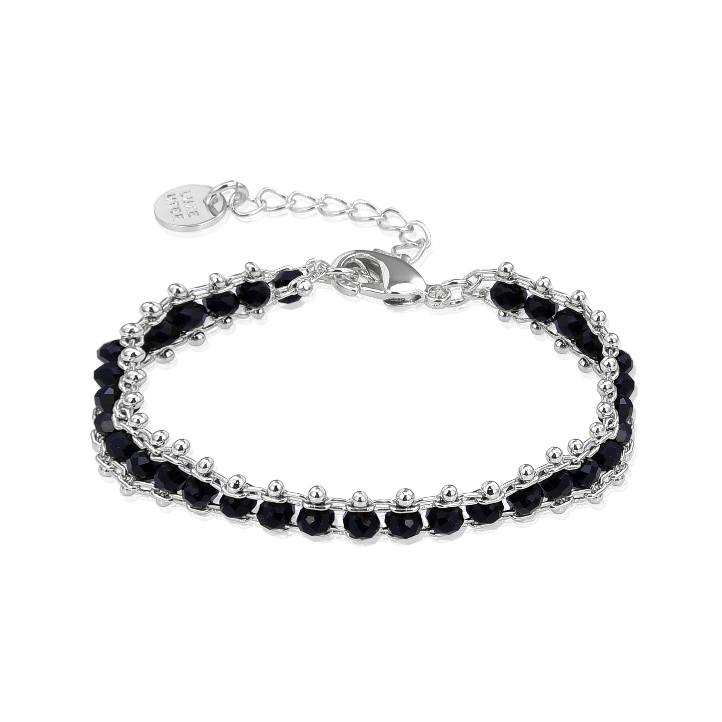 Pulsera de Aleación de Metal y Cristal Negro acabado en rodio - Lailai
