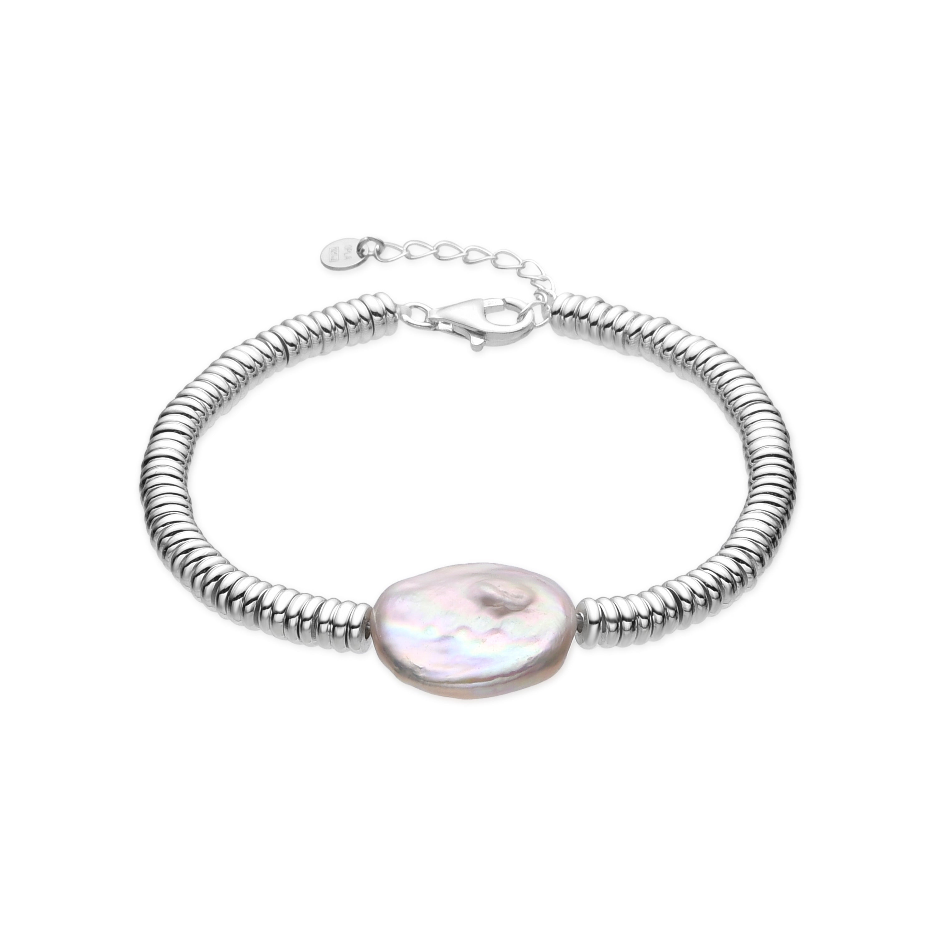 Pulsera de Aleación de Metal y Perla Blanca acabado en rodio - Siever