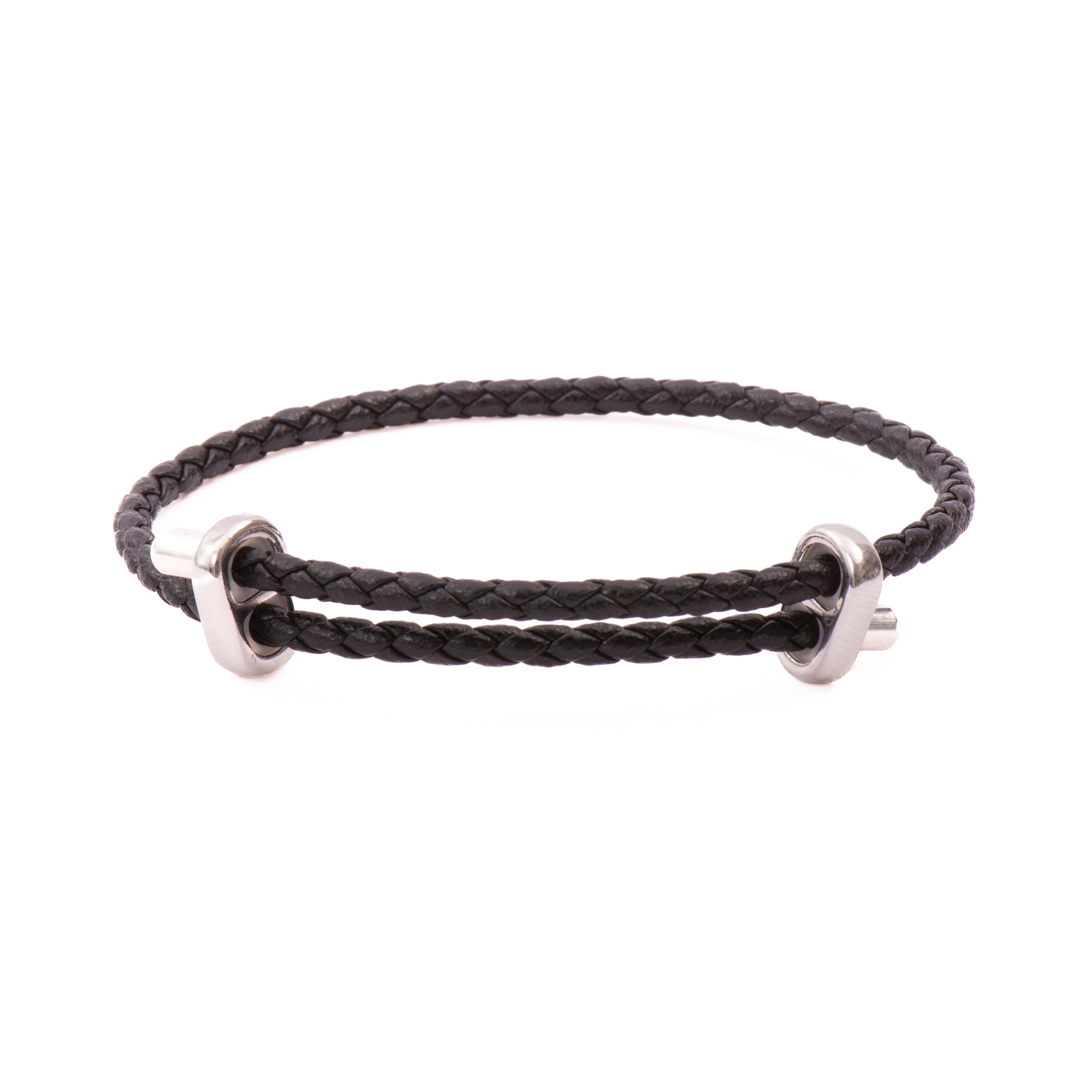 Pulsera de Aleación de Metal y Cuero Negro acabado en rodio - Fenxio