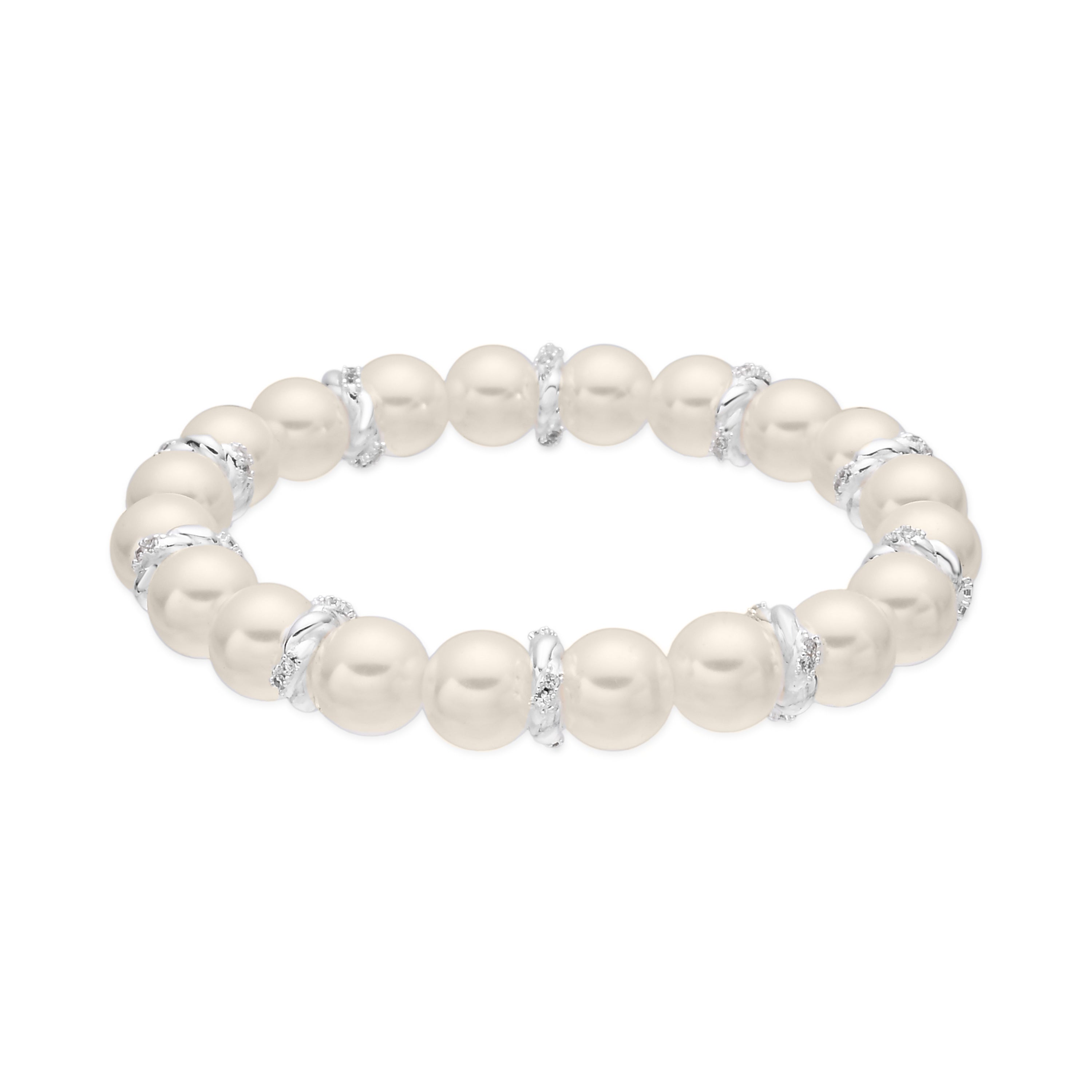 Pulsera de Perla Blanca Acabado En Plata - Clasow