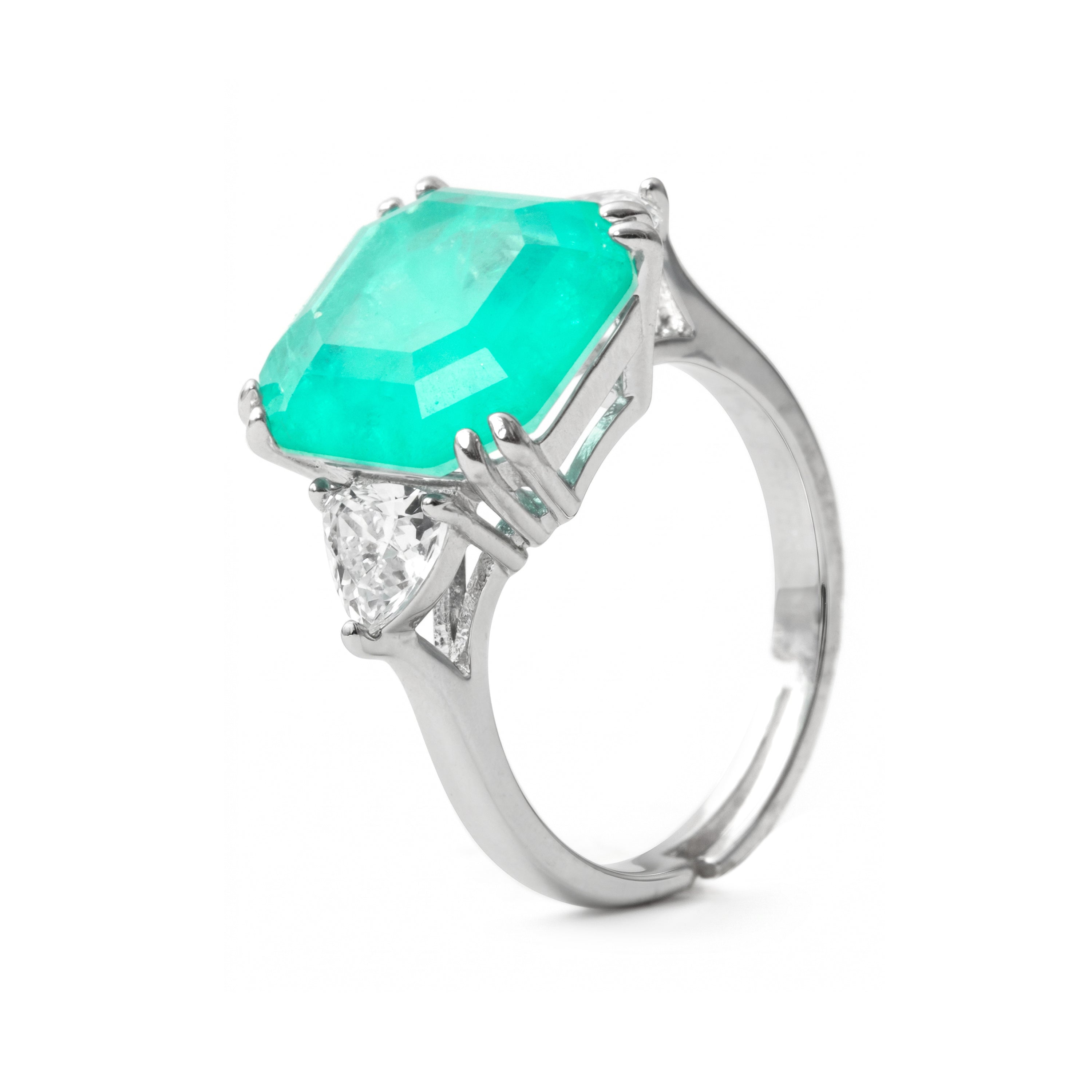 Anillo de Cuarzo Hidrotermal Verde Paraiba Acabado En Plata - Afrons