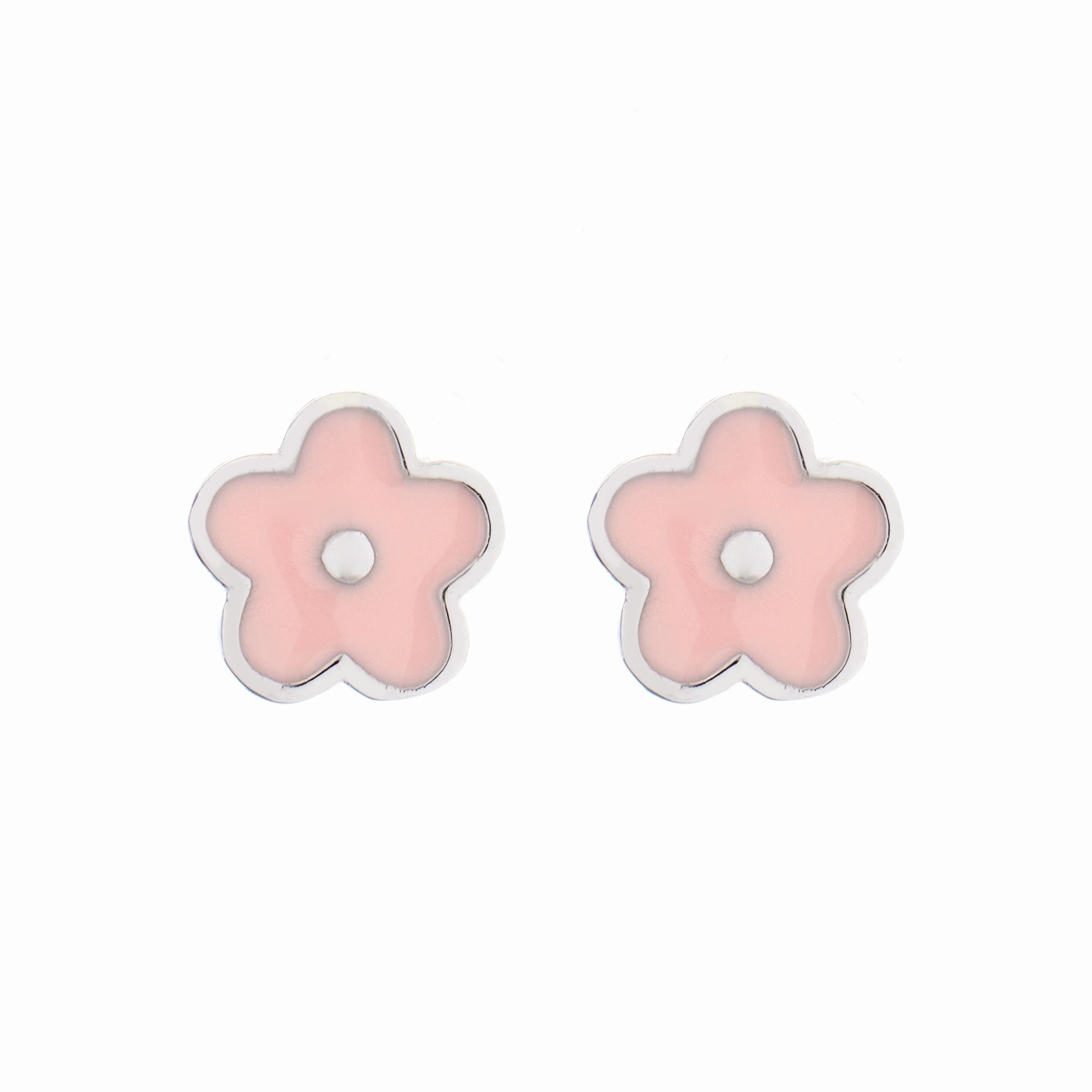 Pendientes de Aleación de Metal y Lacado Rosa acabado en rodio - Flor