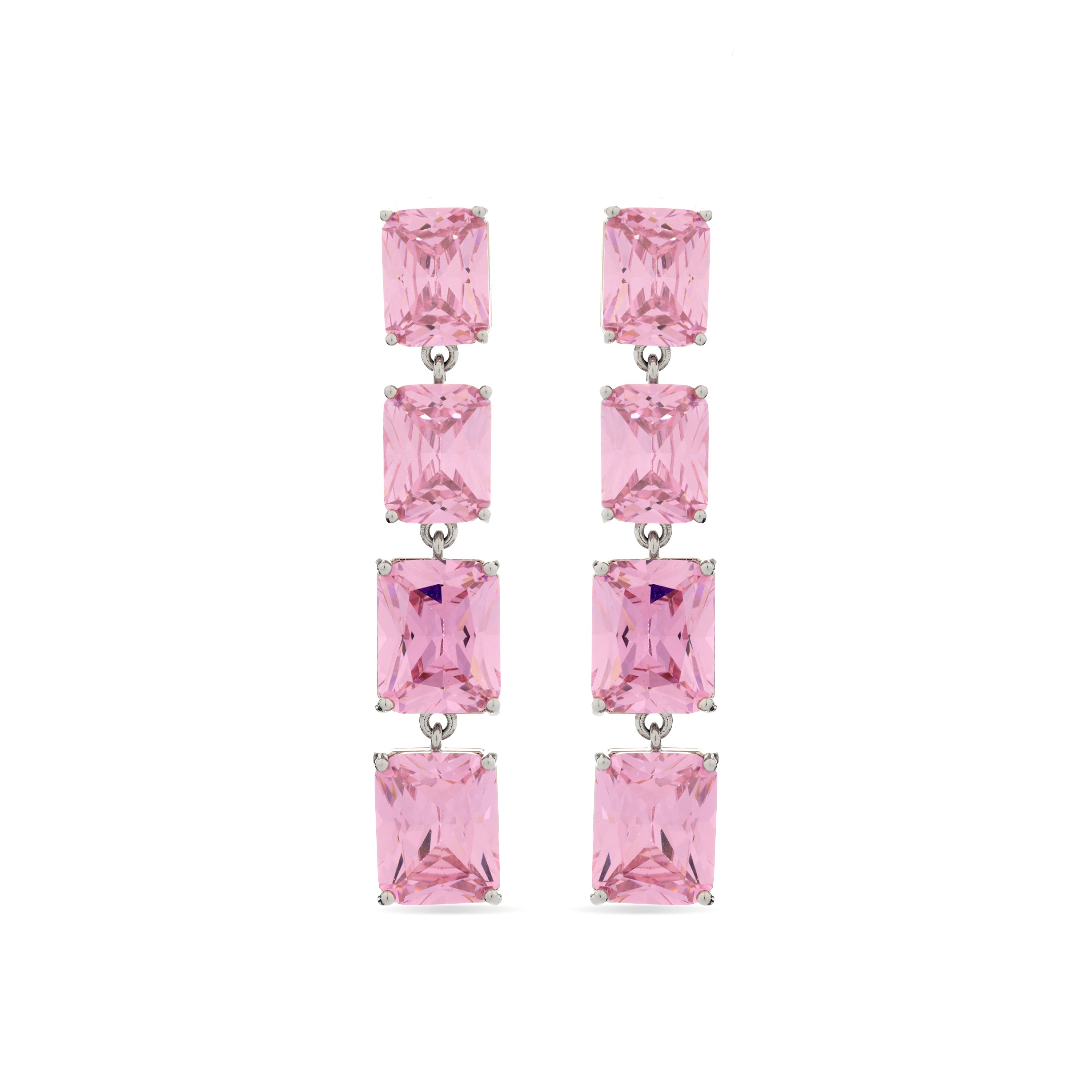 Pendientes con Circonita Rosa acabados en rodio - Riemi