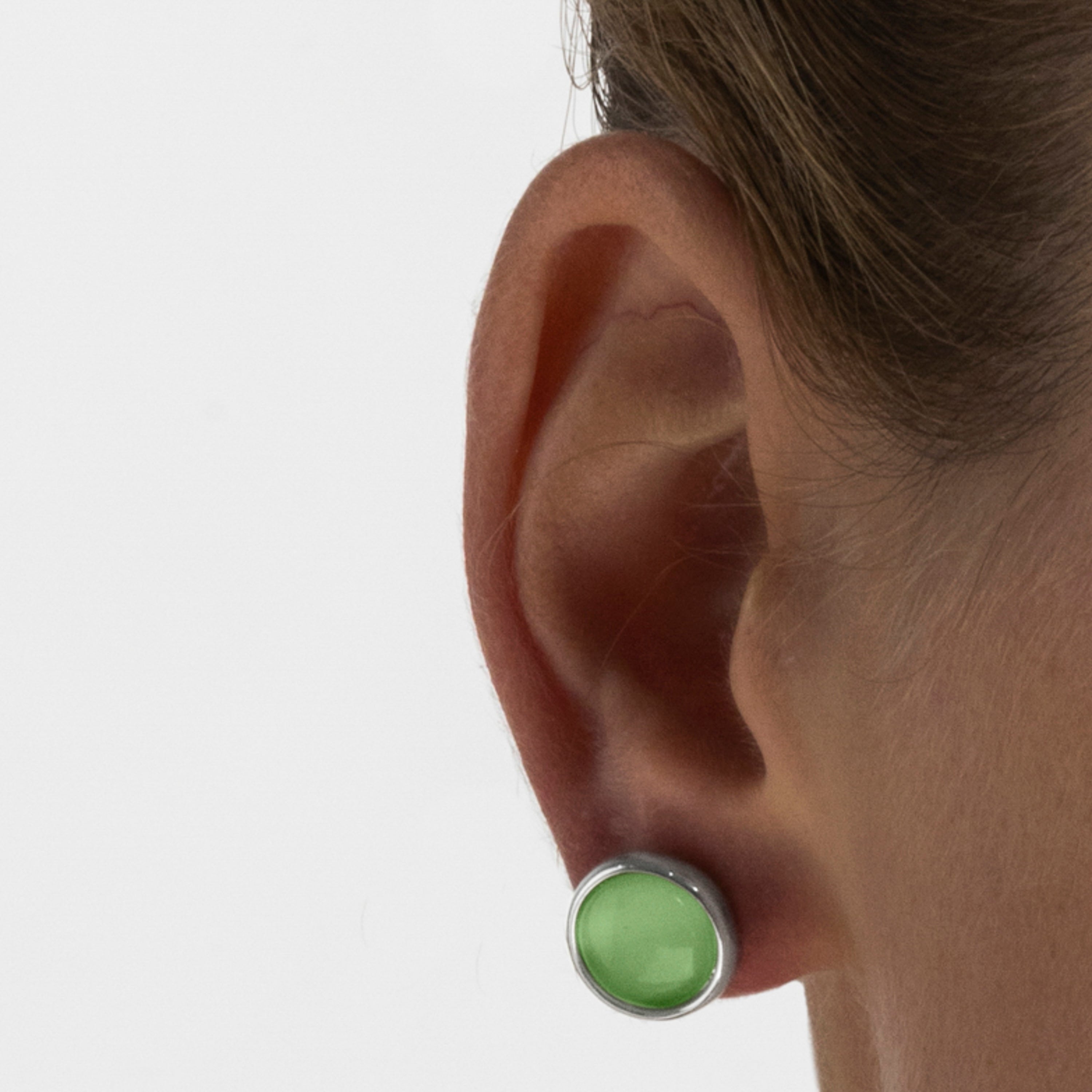Pendientes con Ojo de Gato Verde acabado plata - Itna