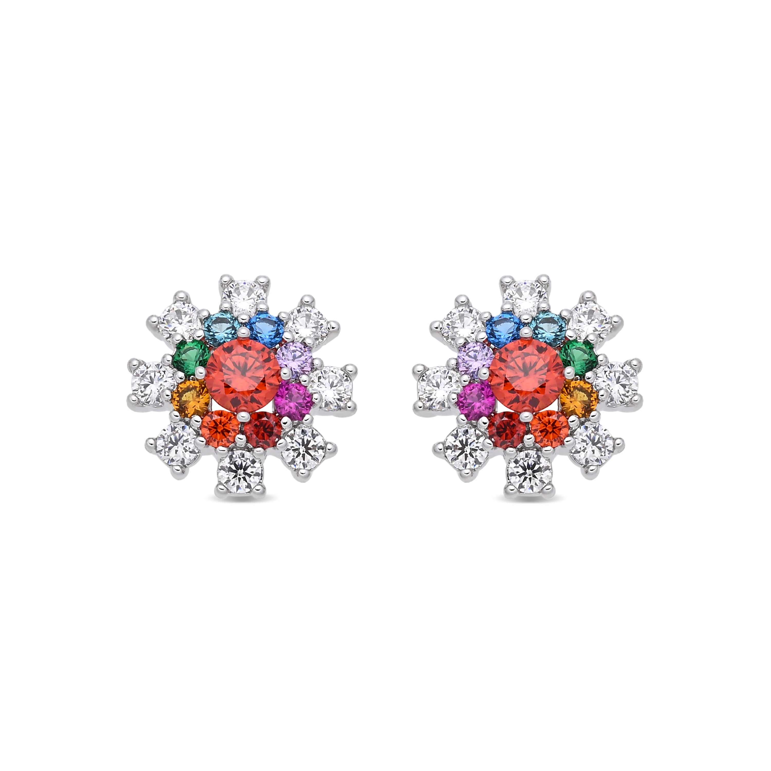 Pendientes de Aleación de Metal y Circonita Multicolor acabado en rodio - Necoatl