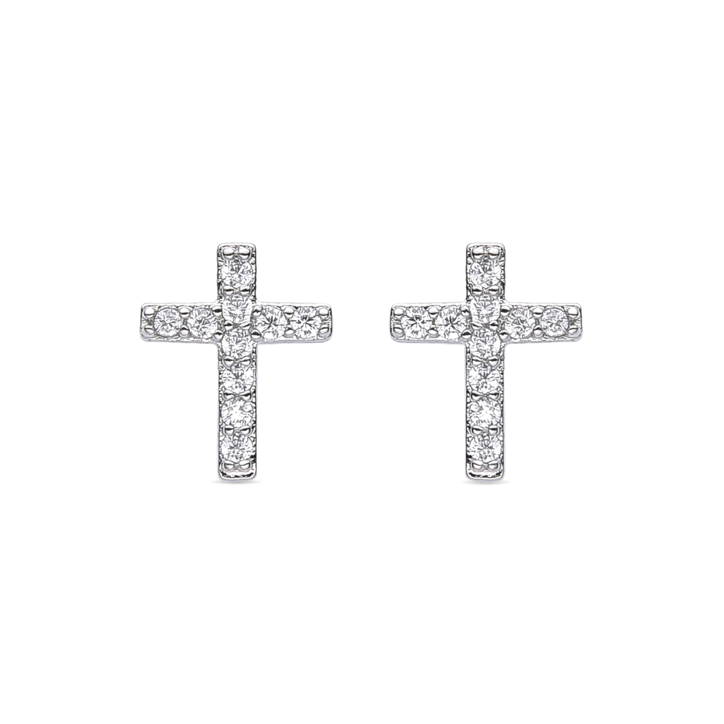 Pendientes de Circonita Brillante acabados en rodio - Cruz