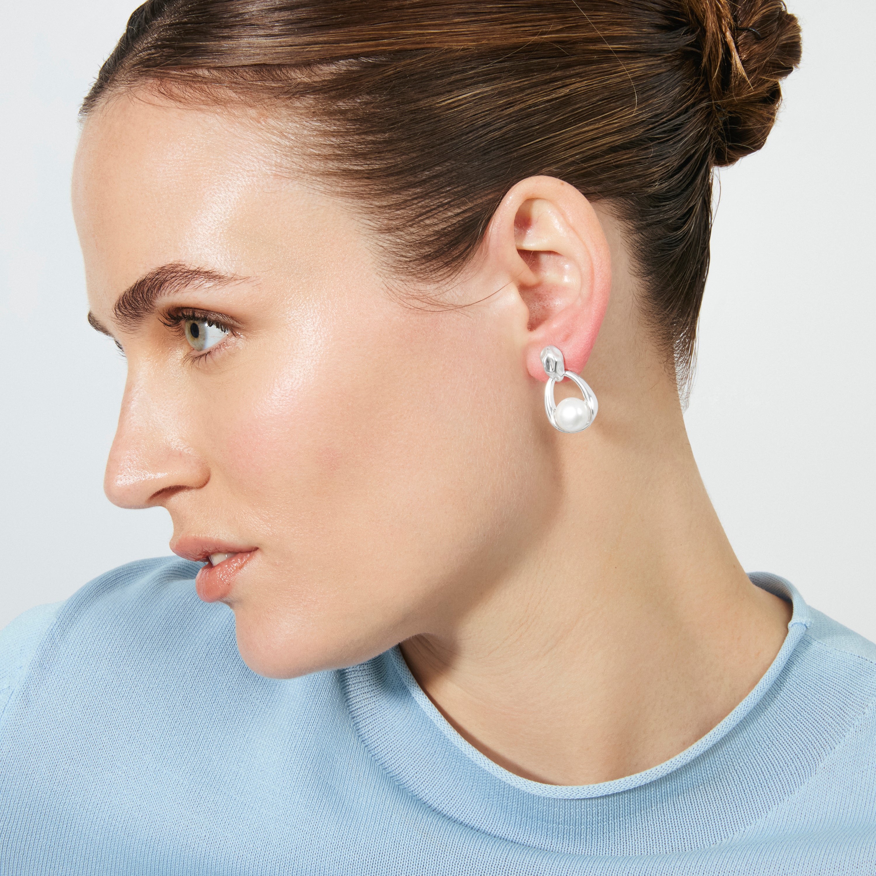 Pendientes de Perla Blanca Acabado En Plata - Walex