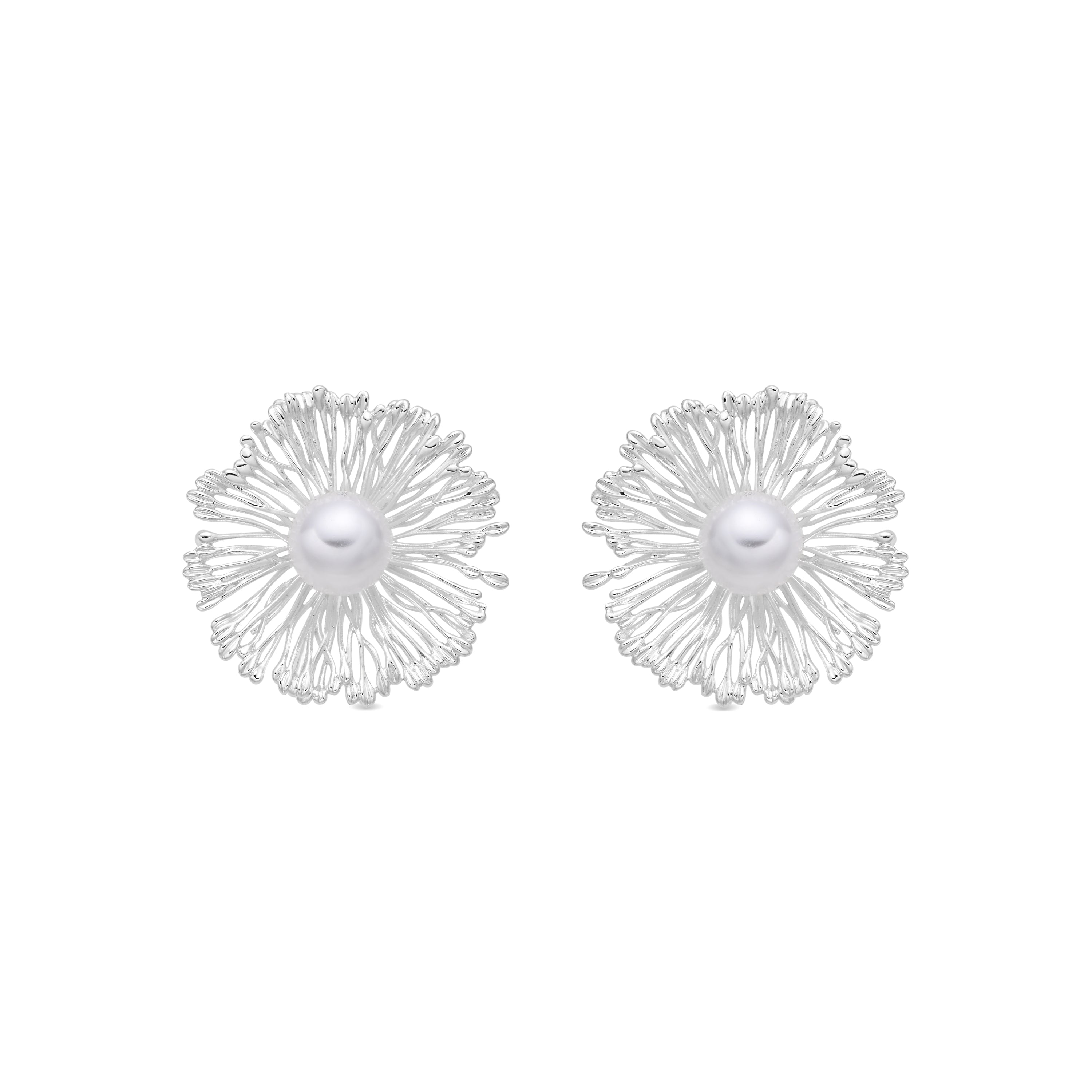 Pendientes de Perla Blanca Acabado En Plata - Lentio