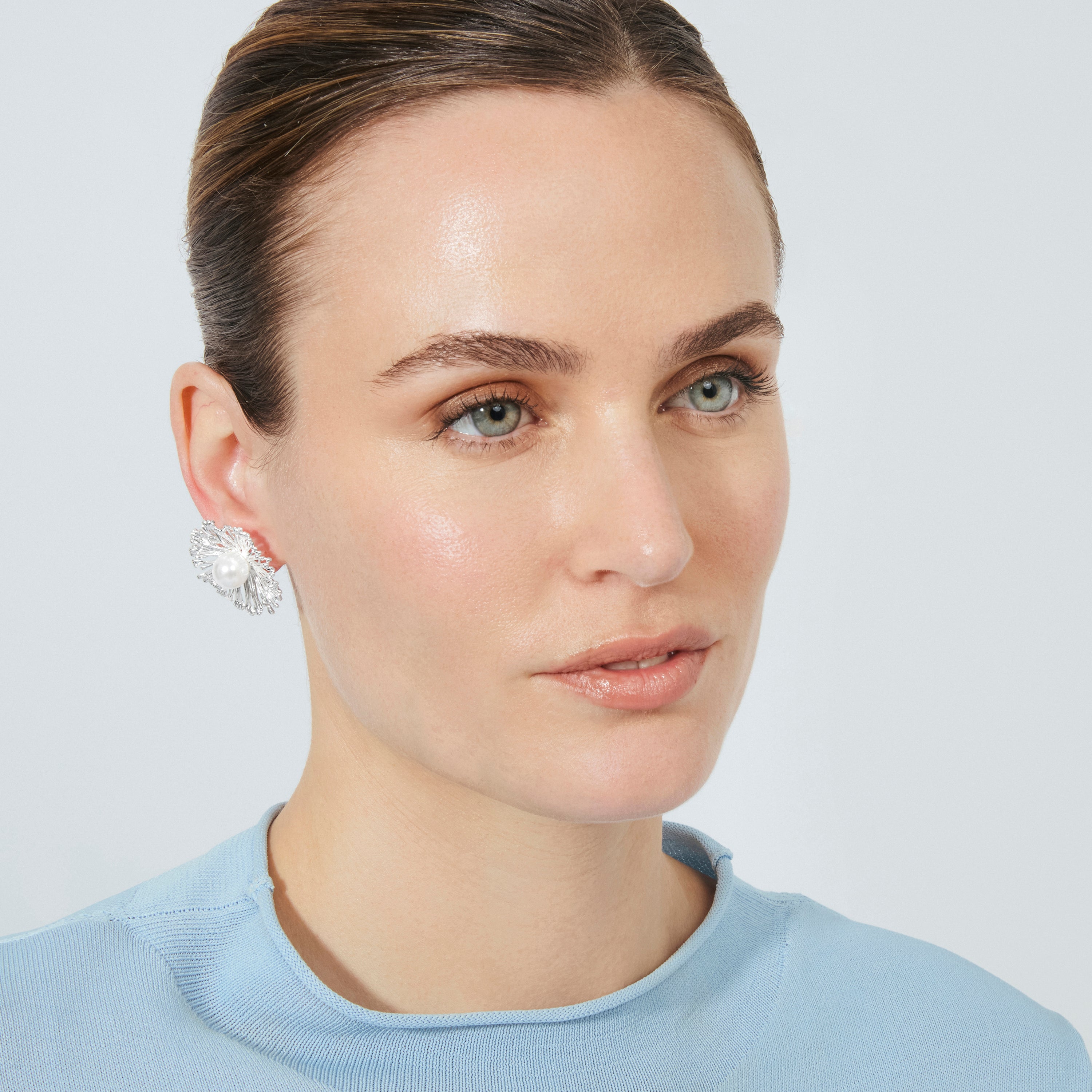 Pendientes de Perla Blanca Acabado En Plata - Lentio