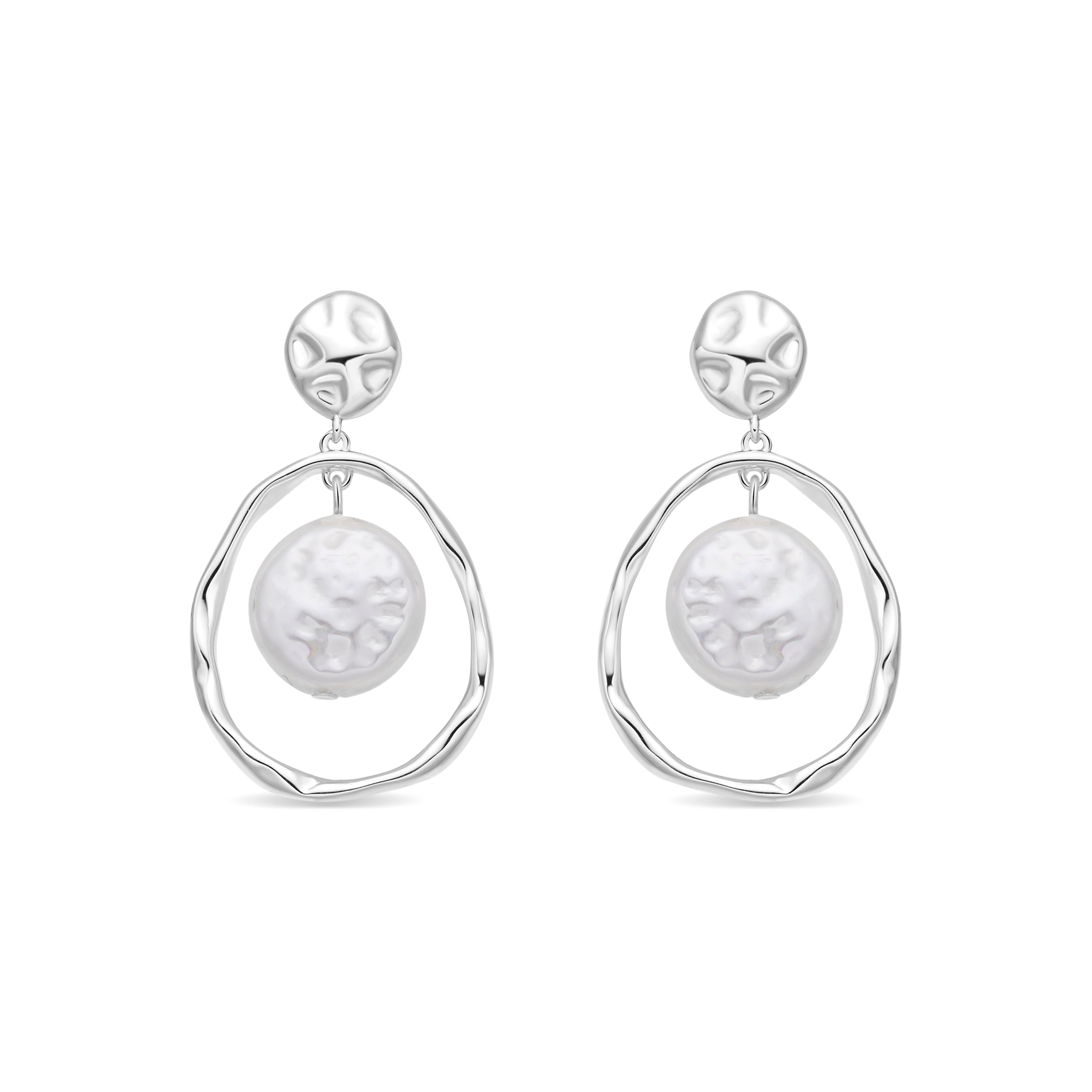 Pendientes de Perla Blanca Acabado En Plata - Faylaso