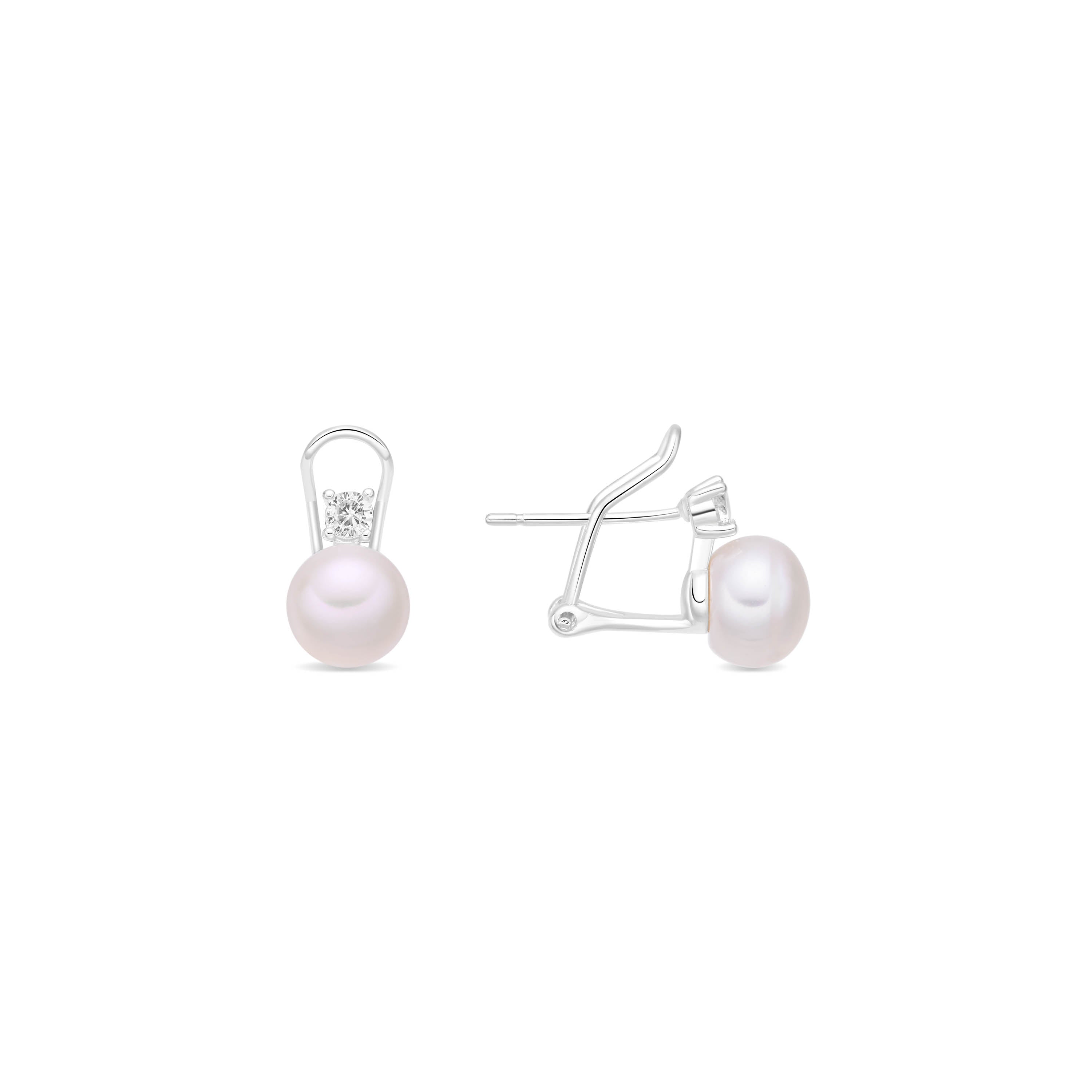 Pendientes de Perla Blanca acabado en Rodio - Upin