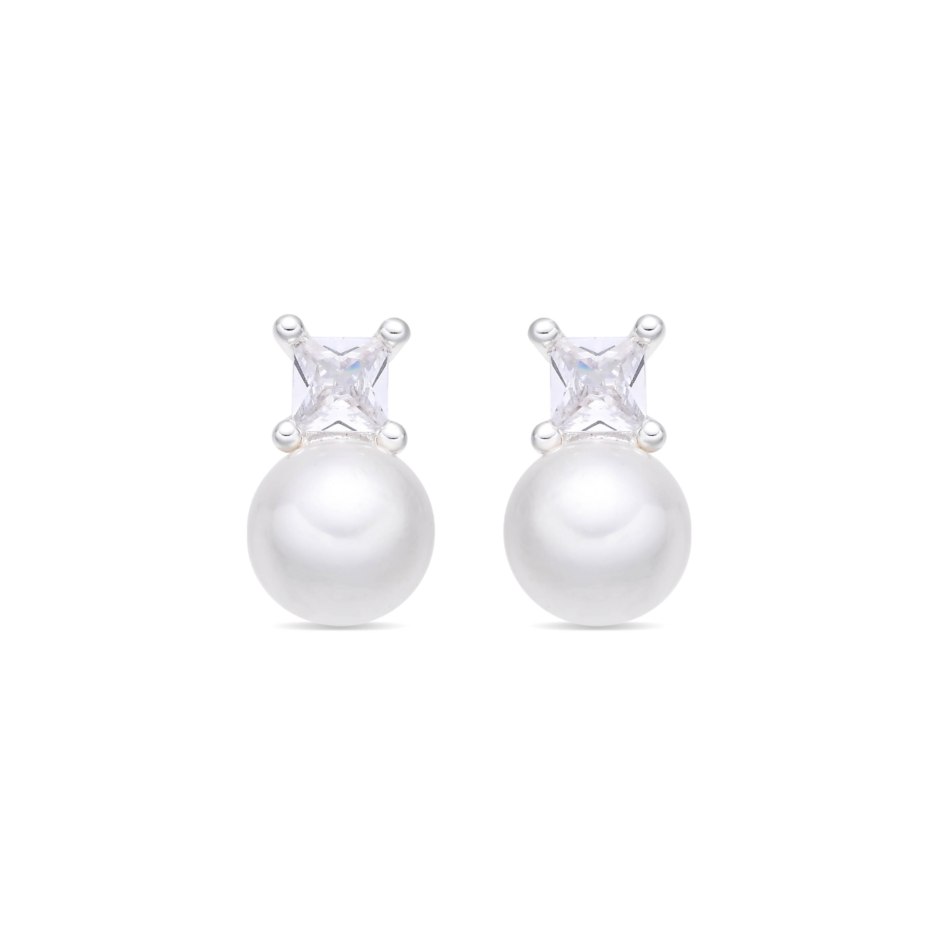Pendientes de Perla Blanca acabado en Rodio - Shamon