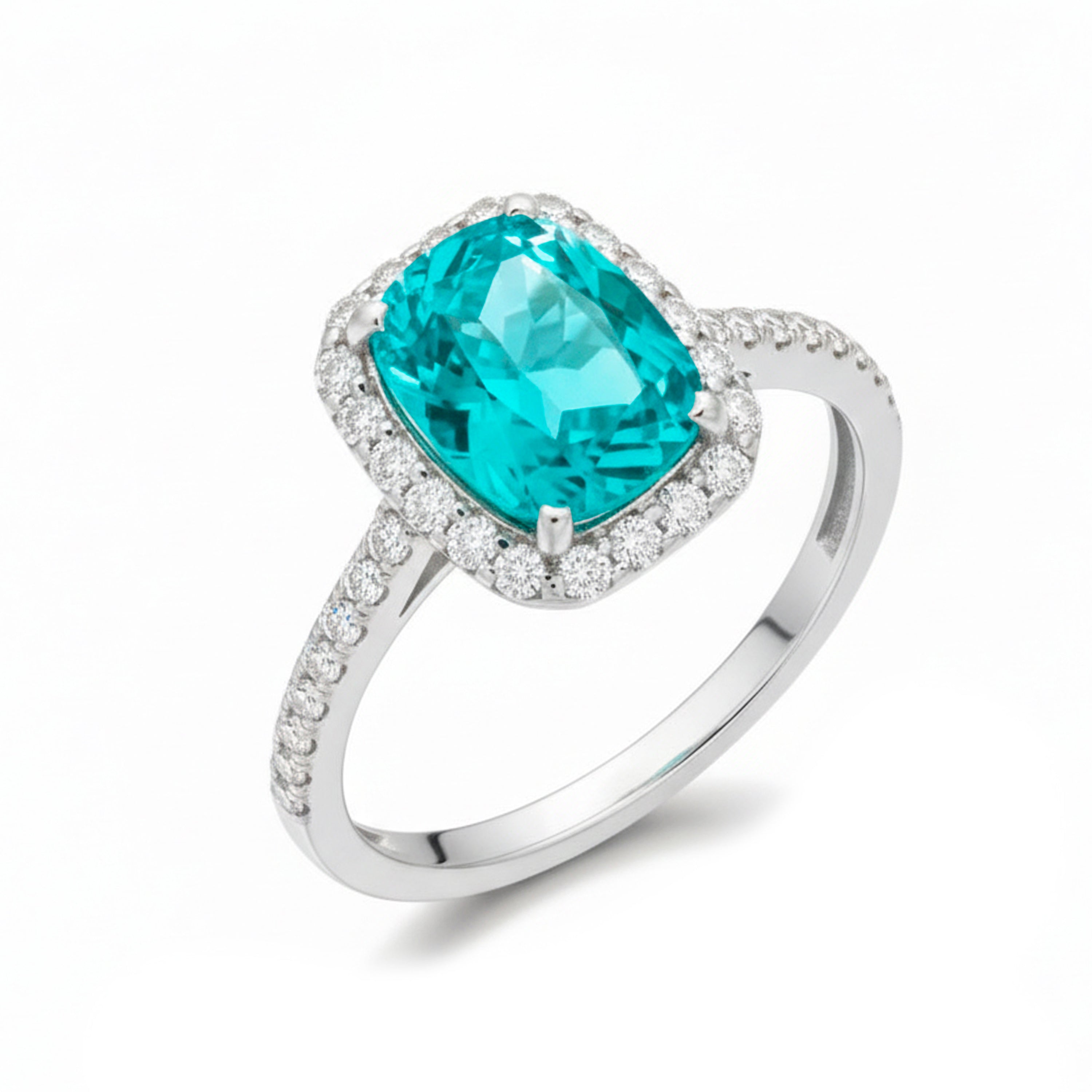 Anillo de Cuarzo Hidrotermal Verde Paraiba acabado en rodio - Lynor