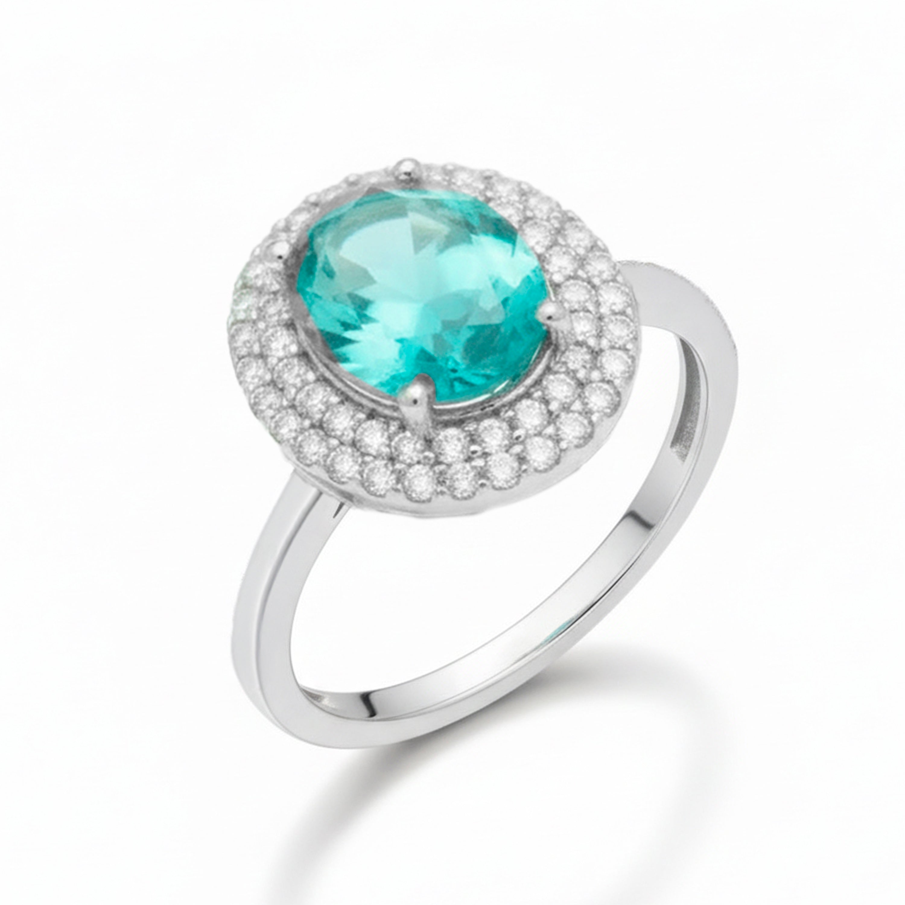 Anillo de Cuarzo Hidrotermal Verde Paraiba acabado en rodio - Ridba