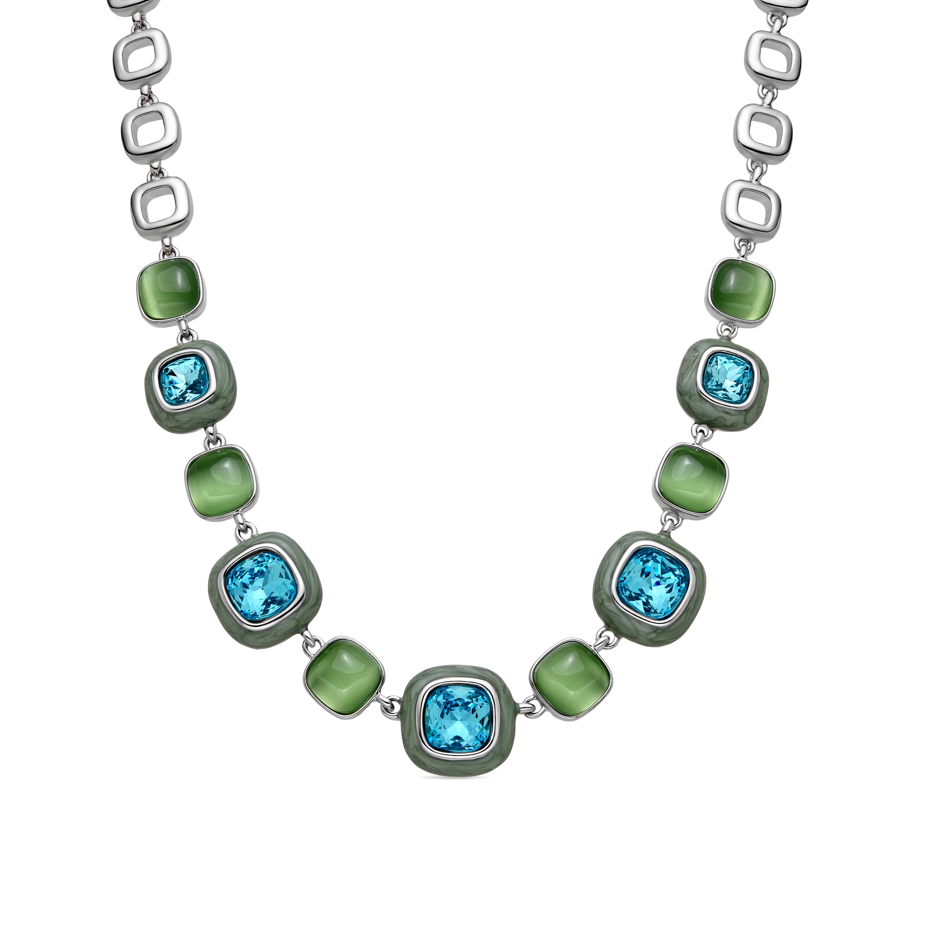 Collier avec Cristal Bleu finition argent - Drogolo