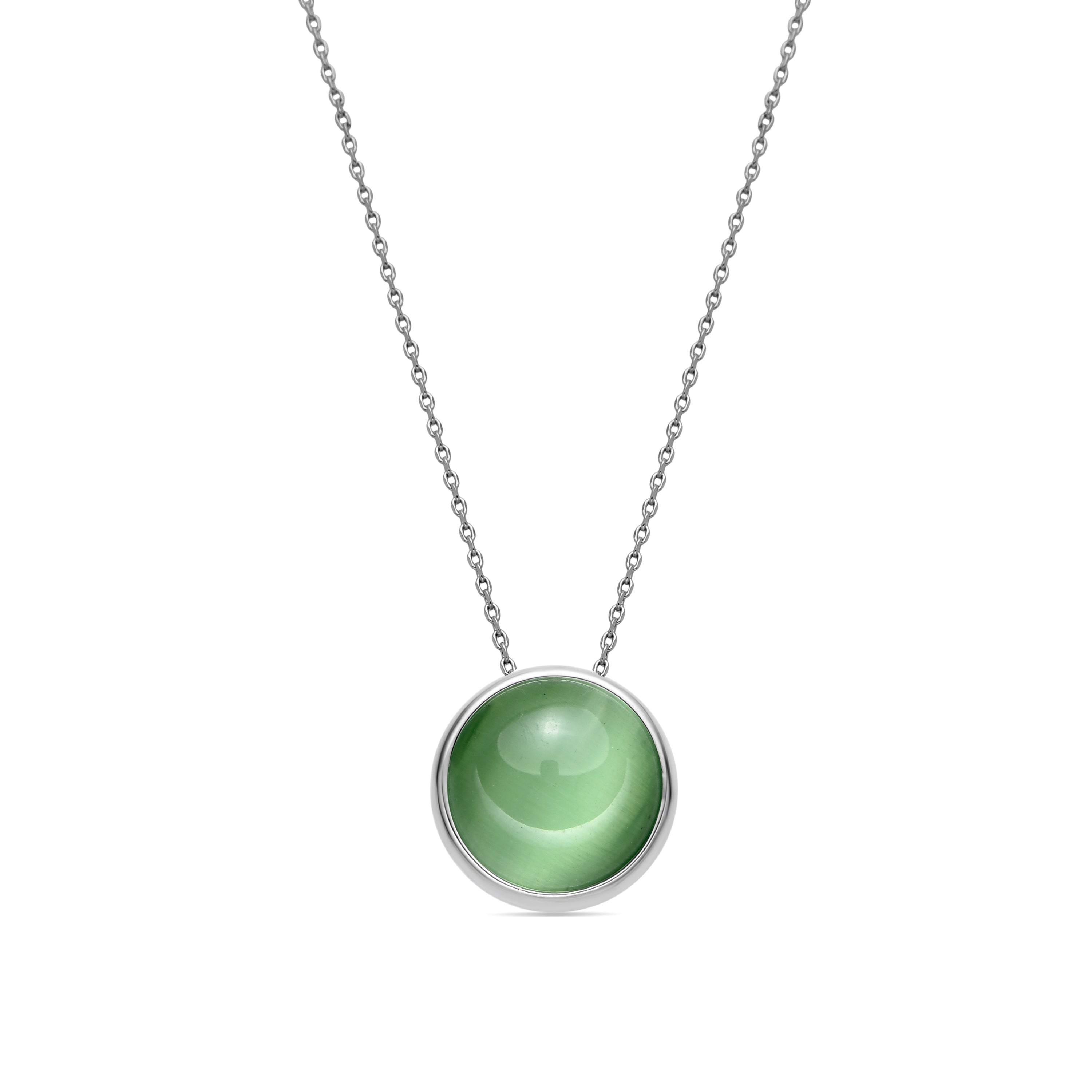 Collier avec Oeil de Chat Vert finition argent - Itna