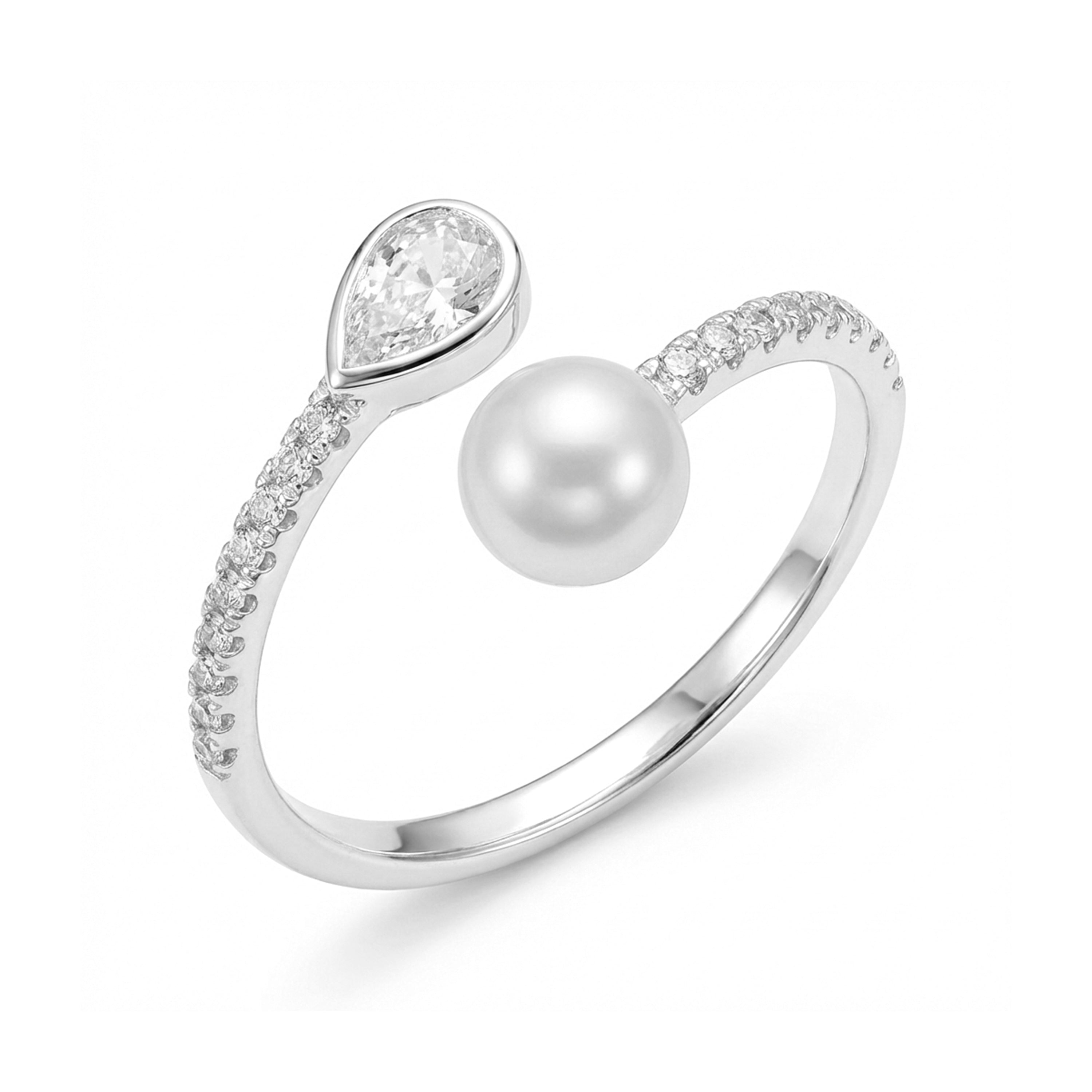 Anillo de Perla Blanca Acabado En Plata - Tian